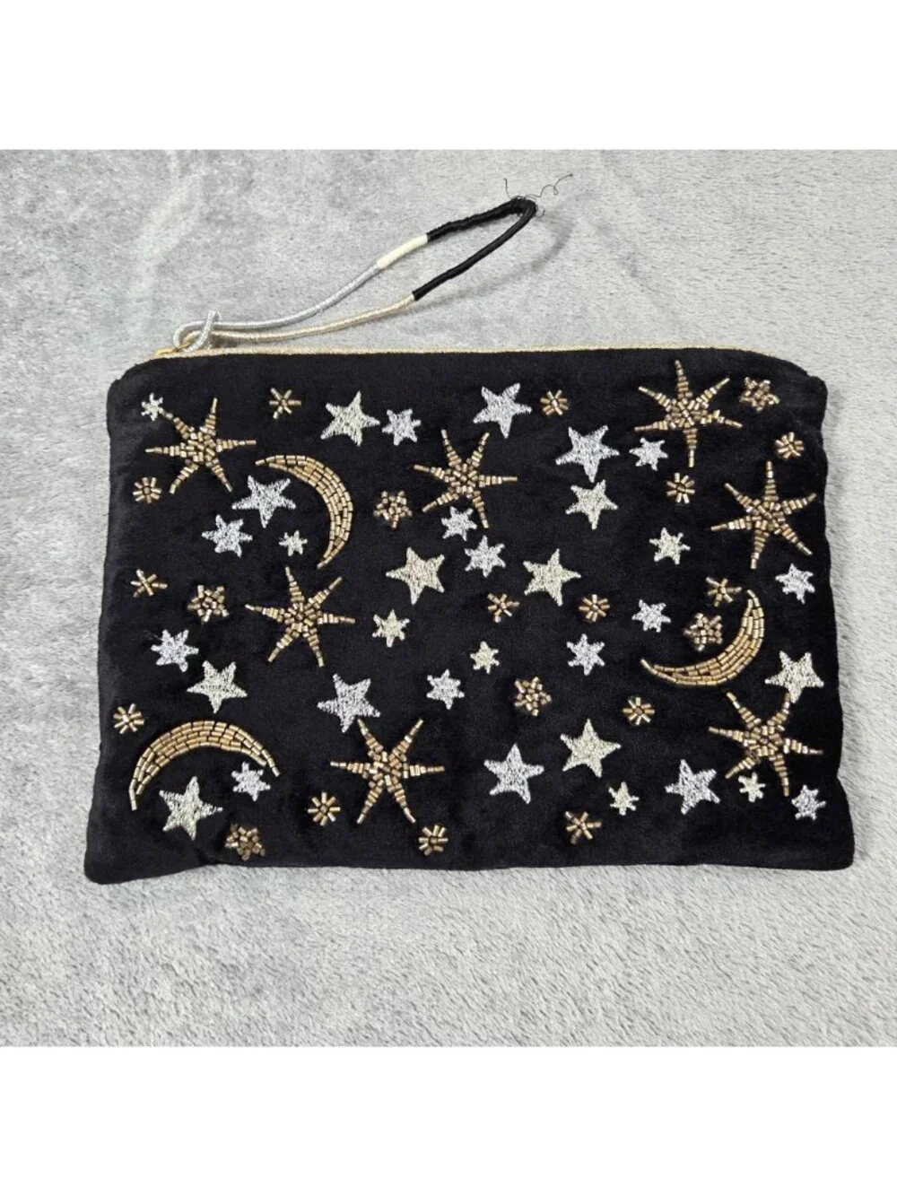 Printfresh Pouch Clutch Black Celestial Beaded Velvet Makeup Travel Toiletries